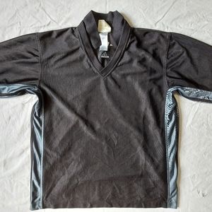 Adidas Ribbed Mens Black With Grey Athletic/Golf Collared Shirt, medium